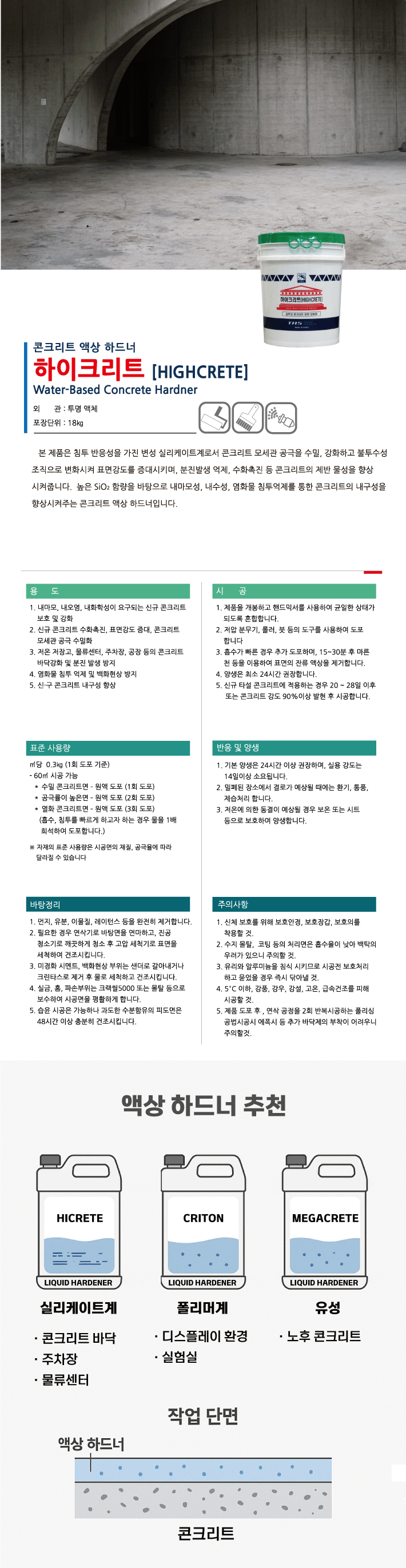 하이크리트 실리케이트계 콘크리트 강화재 제품 소개